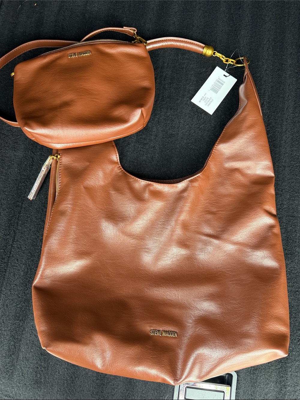 Steve Madden Cognac Leather Hobo with Matching Crossbody Pouch